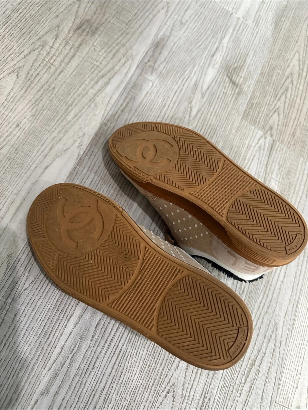 Chanel Women’s Tan Suede Polka-Dot Lined Sneakers